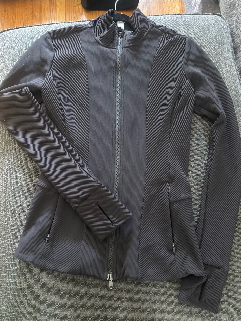 Athleta Black Ribbed Zip-Front Salutation Jacket